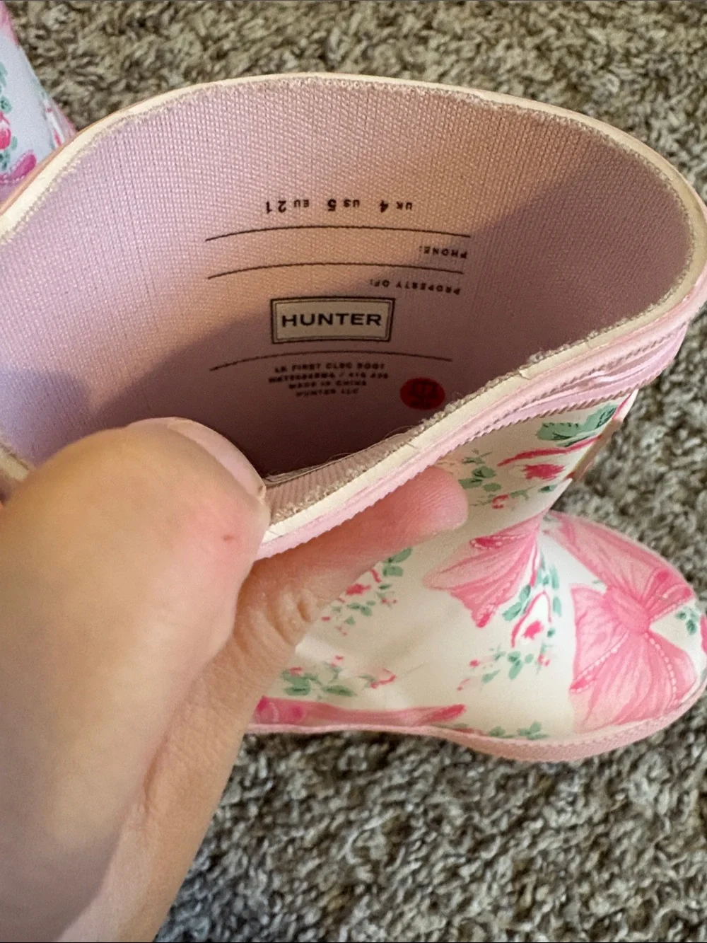 Hunter x LoveShackFancy Pink Floral Bow Rain Boots size 5T